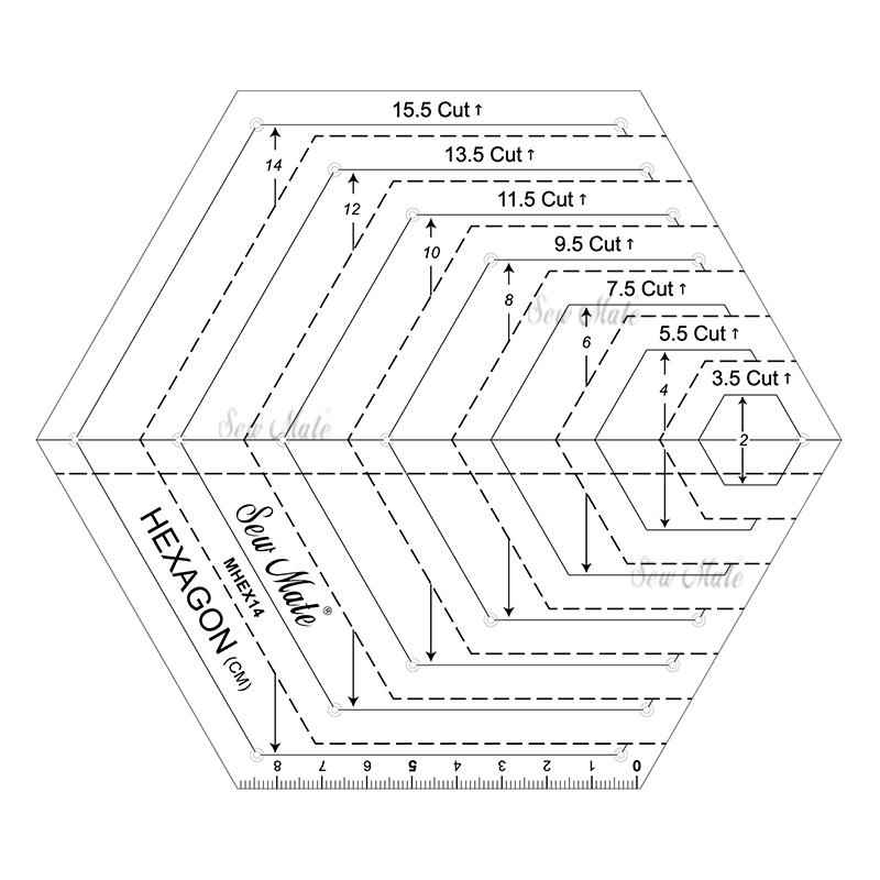 Hexagon Quilting Ruler(Metric) , 2cm to 14cm, Black,Donwei