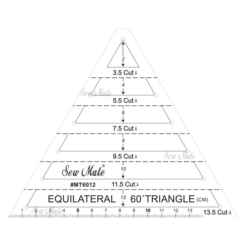 60º Triangle Quilting Ruler(Metric), 2cm to 12cm, Black,Donwei